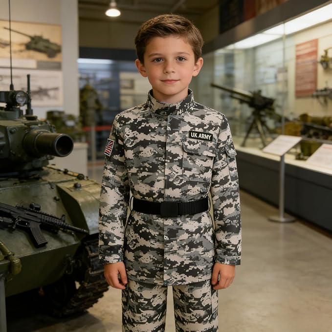 GRAJTCIN Kids Army Costume Long sleeve Halloween Party Military Soldier Dress Up Boys Costume for 4-14Y 11 PCS