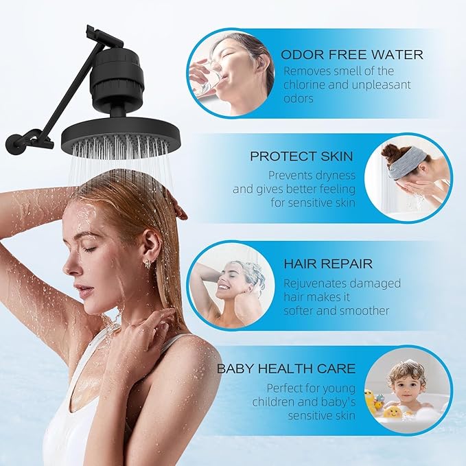 Yodel Shower Filter with 6 Cartridge Matte Black - Hard Water Softener, 99% Removes Chlorine & Impurities, Improves Skin & Hair Condition, Universal Fit for Shower Heads