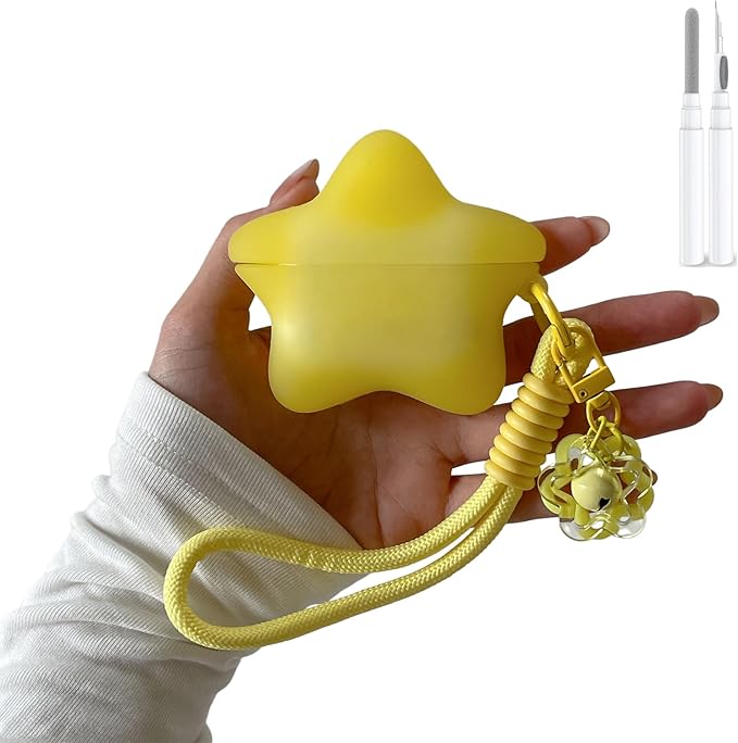 Silicone Case for AirPods Pro 2nd/1st Gen (2023/2022/2019), Glow in The Dark Yellow Star Cover with Lanyard and Keychain Lock, Travel-Friendly Shockproof Case for Women Men