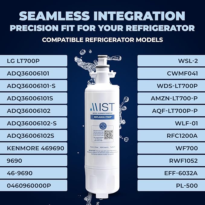 Mist Fresh LT120F Refrigerator Air Filter Replacement and LT700P Water Filter Replacement for LG, ADQ36006101, Kenmore Elite 9690, 46-9690, 469690, RFC 1200A, FML-3, (2 & 3 Pack bundle)