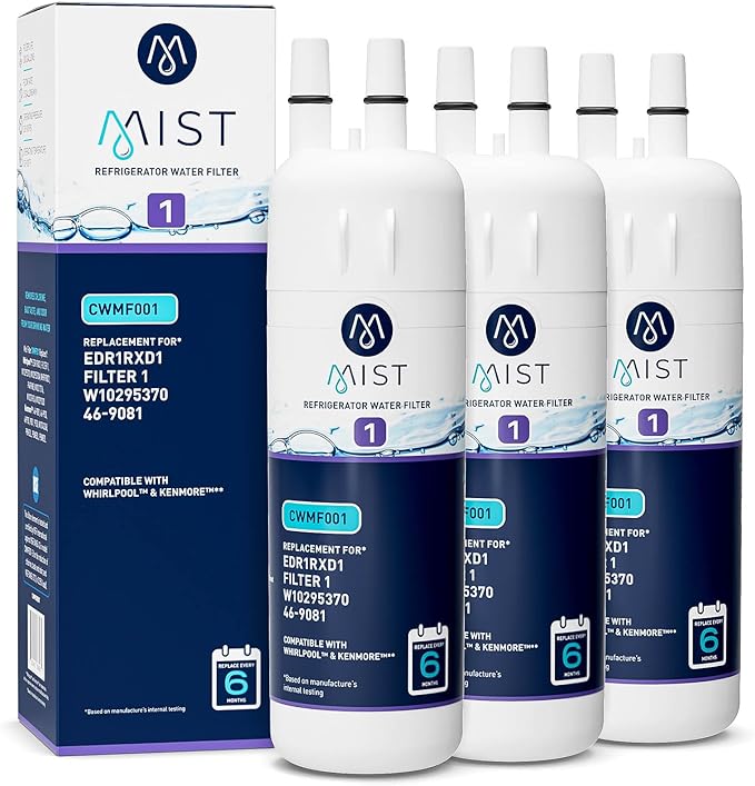 Mist EDR1RXD1 Refrigerator Water Filter Replacement for Everydrop® Filter 1 – Whirlpool® WHR1RXD1 W10295370A, Kenmore® 46-9081 – 3-Pack – NSF 42 & 372 Certified