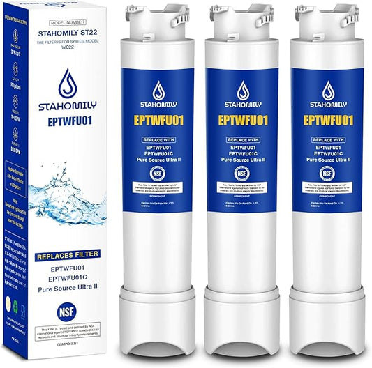 EPTWFU01 Water Filter Replacement, Compatible with Frigidaire Pure Source Ultra II, FG4H2272UF, FRFG1723AV, FPBC2277RF, FGHB2868TF, LFHB2751TF, FFHB2750TD, FGHD2368TF, LFHG2251TF, FGSC2335TF, 3 Pack