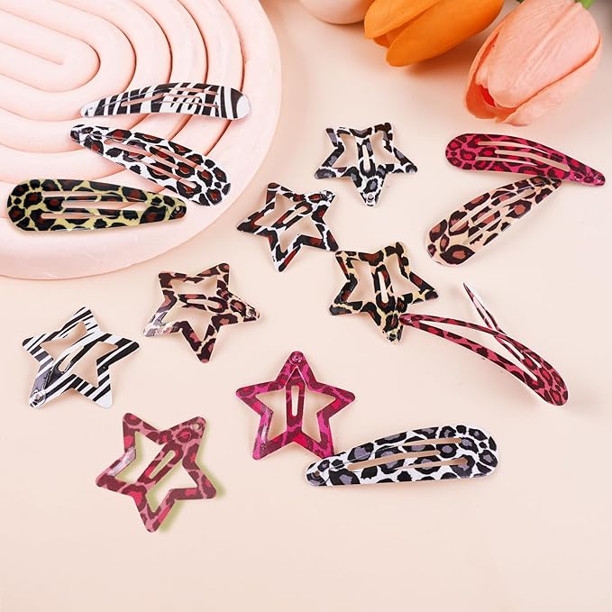 32Pcs Star Hair Clips Y2k Hair Clips Goth Leopard Metal Hair Clip for Thin Thick Curly Long Short Hair Bulk Cute Hair Barrettes Kawaii Snap Hair Pins Y2k Hair Accessories for Women Girls Styling Tools