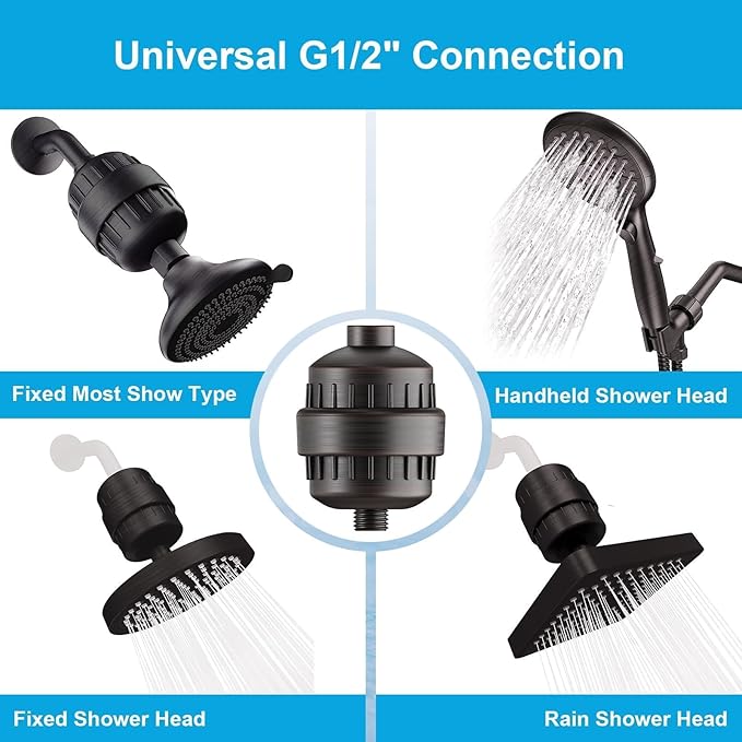 Yodel Oil Rubbed Bronze Shower Filter with 6 Cartridge - Hard Water Softener, 99% Removes Chlorine & Impurities, Improves Skin & Hair Condition, Universal Fit for Shower Heads