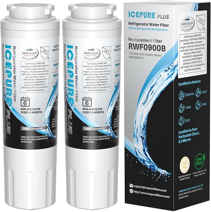 ICEPURE PLUS UKF8001 NSF/ANSI 53 & 42 Certified Refrigerator Water Filter, Remove Lead, Replacement for Whirlpool Filter 4, Everydrop EDR4RXD1, Maytag UKF8001AXX-200 UKF8001AXX-750 9084 4396395, 2PACK