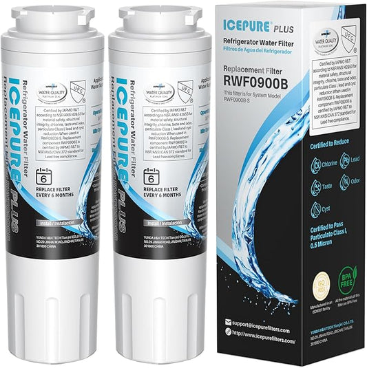 ICEPURE PLUS UKF8001 NSF/ANSI 53 & 42 Certified Refrigerator Water Filter, Remove Lead, Replacement for Whirlpool Filter 4, Everydrop EDR4RXD1, Maytag UKF8001AXX-200 UKF8001AXX-750 9084 4396395, 2PACK
