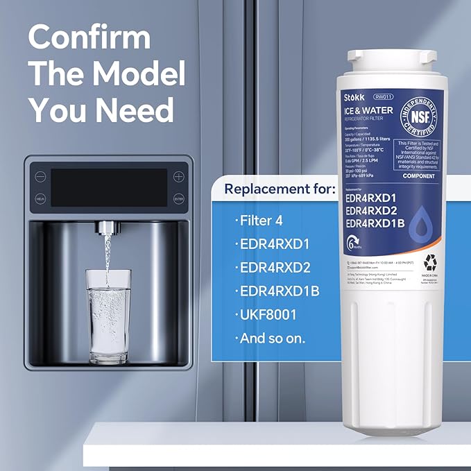 Stokk UKF8001 Refrigerator Water Filter 4, Compatible with Whirlpool EDR4RXD1, 4396395, EveryDrop Filter 4, RFC0900A, Maytag UKF8001AXX-750, UKF8001AXX-200, WD-F07, 46-9006, Puriclean II, 3 Filters