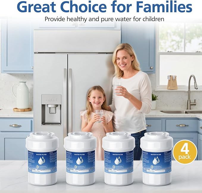 MWF Water Filter Compatible with GE® MWF®, SmartWater MWFP, MWFA, MWFINT, GWF, GWFA, HDX FMG-1, Kenmore® 9991, High Efficiency Filtration and Every 6 Months Value, NSF Certified, 4 Pack