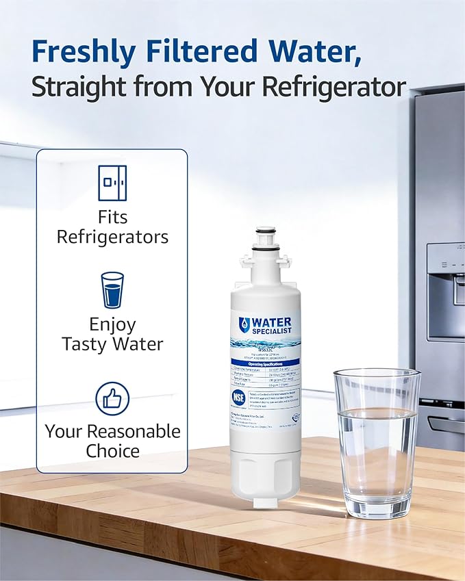 Waterspecialist 469690 ADQ36006101 Refrigerator Water Filter, Replacement for LG® LT700P®, Kenmore® 9690, ADQ36006102, 46-9690, LFXS30766S, WSL-3, FML-3, RFC1200A, 4 Pack