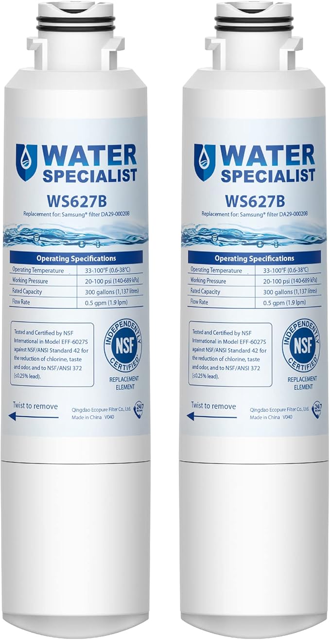 Waterspecialist DA29-00020B Replacement for Samsung® Water Filter DA29-00020B, HAF-CIN/EXP, DA29-00020B-1, HDX FMS-2, RS25J500DSR, RF28HMEDBSR, RF263BEAESR, RF4287HARS, DA97-08006A-1, 2 Filters