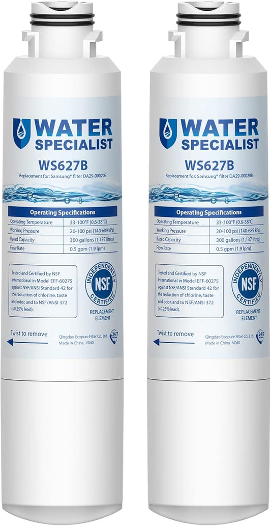 Waterspecialist DA29-00020B Replacement for Samsung® Water Filter DA29-00020B, HAF-CIN/EXP, DA29-00020B-1, HDX FMS-2, RS25J500DSR, RF28HMEDBSR, RF263BEAESR, RF4287HARS, DA97-08006A-1, 2 Filters