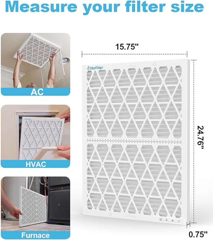 16x25x1 Air Filter MERV 8, 1 Foldable Frame + 6 Refills for Home AC Furnace & HVAC (Actual Size: 15.75"x24.75"x0.75") DUST, Pet, & Allergy