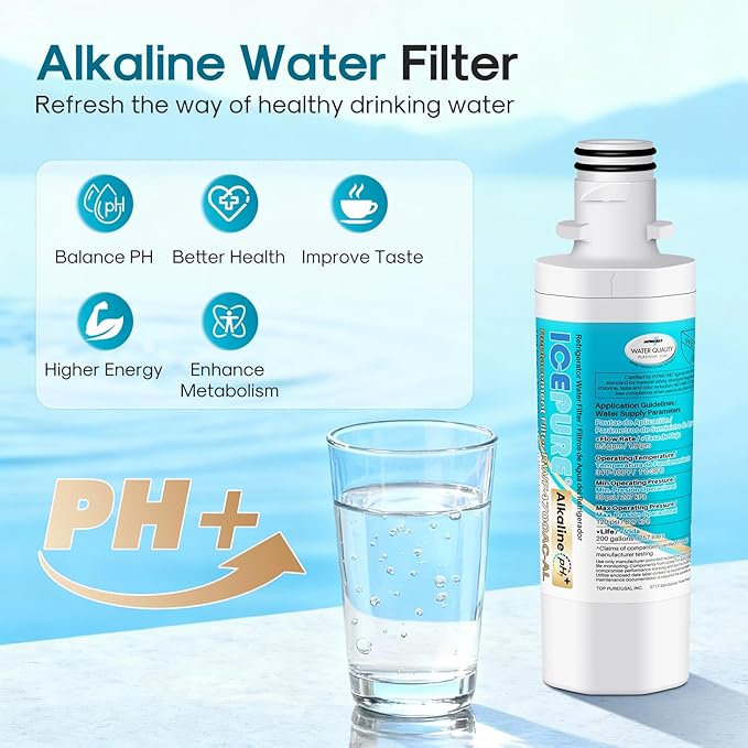 ICEPURE Alkaline LT1000PC Refrigerator Water Filter and Air Filter Replacement for LG LT1000P/PC/PCS, Kenmore 9980, ADQ74793501 ADQ74793502 ADQ747935 MDJ64844601 LMXS28626S LT1000, Enhances PH, 1Combo