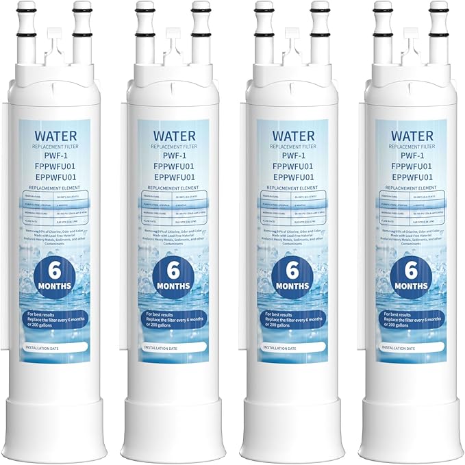 FPPWFU01 Water Filter Replacement Compatible With Frigidaire FPPWFU01 PurePour PWF-1, Electrolux EPPWFU01 PureAdvantage PWF-1 Water Filter, 4 Pack