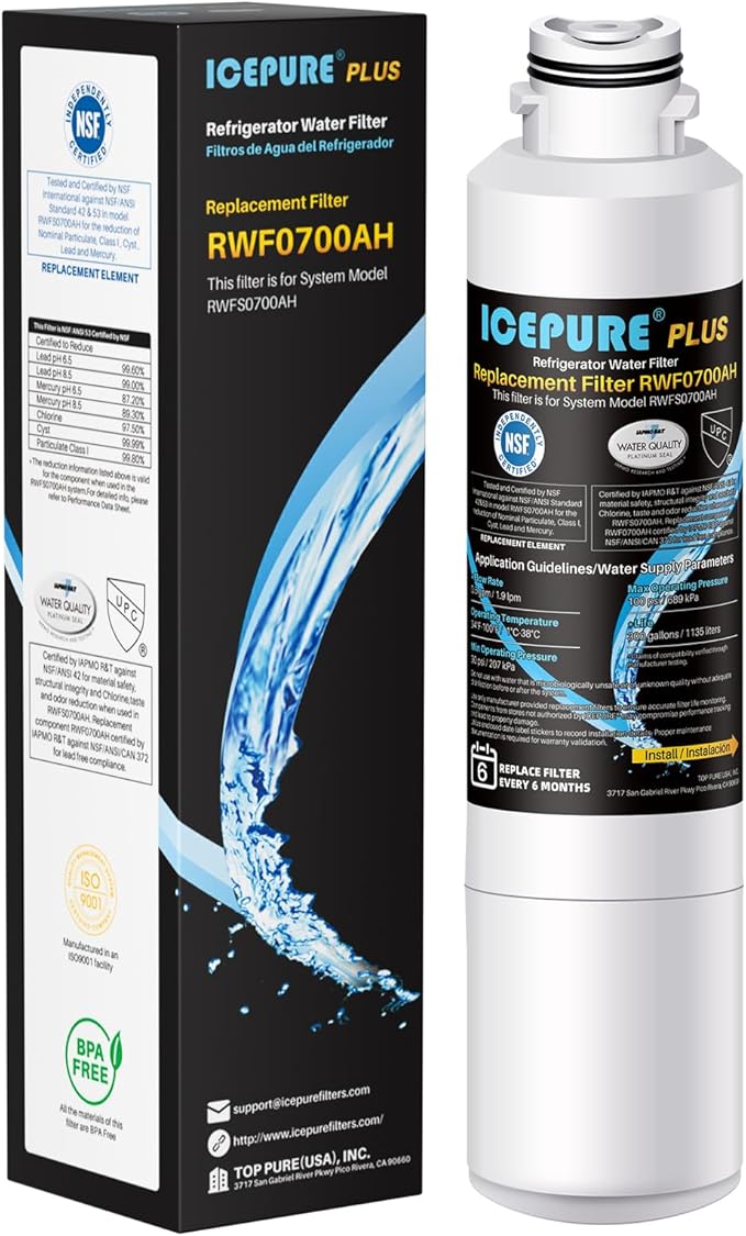 ICEPURE PLUS NSF/ANSI 53 DA29-00020B Refrigerator Water Filter Compatible with Samsung DA29-00020A/B, DA29-00020B-1, HAF-CIN/EXP, 46-9101, RF4267HARS, 1PACK