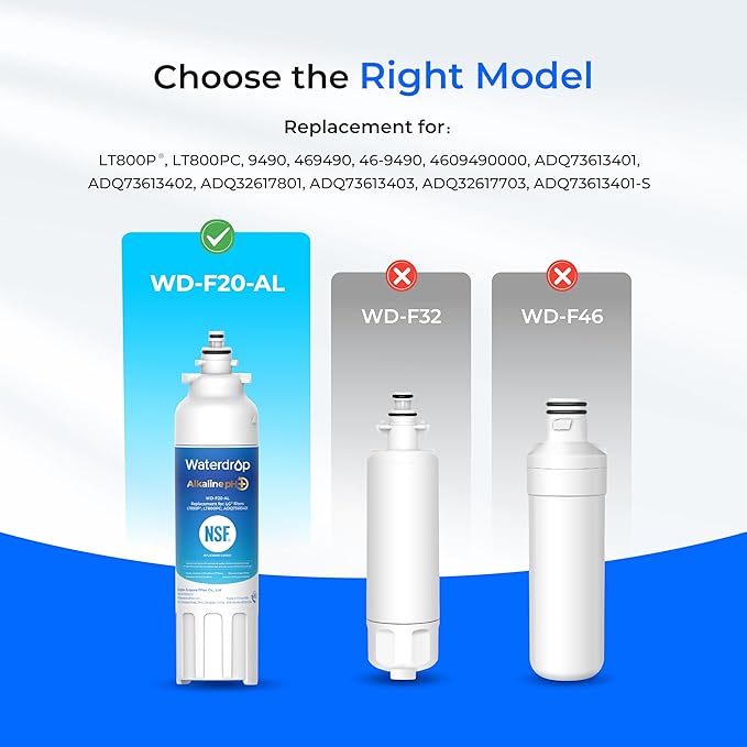 Waterdrop ADQ73613401 Water Filter Bundle, Includes Alkaline Water Filter 2 Pack, Enhances pH, and WD-F20 Replacement Filter, Compatible with LG® LT800P®, ADQ73613402,Kenmore