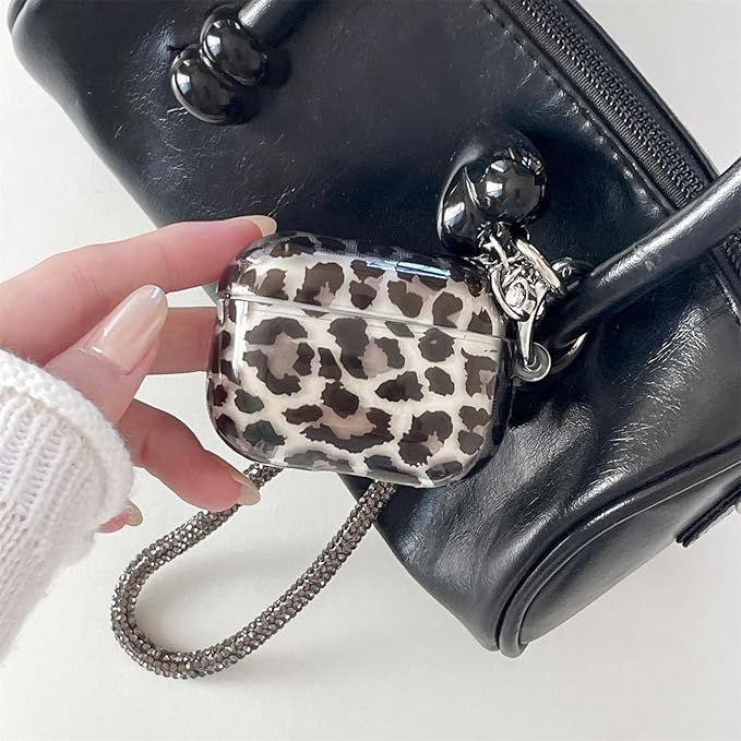 Black Translucent Leopard Print Silicone Case for AirPods Pro 3 (2025) - Cute Shockproof Cover with Detachable Long Neck Lanyard, Travel Keychain, MagSafe Compatible,for Women & Men