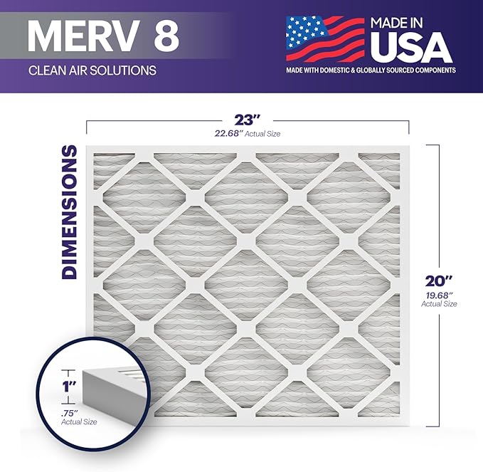 BNX TruFilter 20x23x1 Air Filter MERV 8 (4-Pack) - MADE IN USA – Dust & Pet Defense Electrostatic Pleated Air Conditioner HVAC AC Furnace Filters for Dust, Pet, Mold, Pollen MPR 600 – 700 & FPR 5