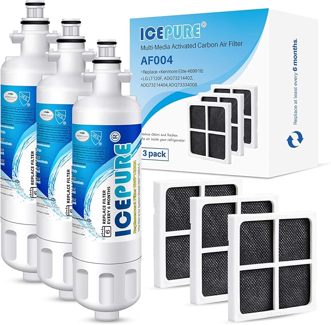 ICEPURE ADQ36006101 9690 Water Filter Replacement for LG LT700P, Kenmore Elite 46-9690 ADQ36006102, CLCH106, RWF1052 LFX28968ST LFXS29626S LFXS30766S and ICEPURE LT120F Fresh Air Filte, 3PACK