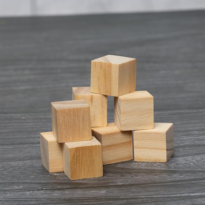 200 Pack Small Wood Cubes 0.5 Inch - Bulk Unfinished Wooden Squares for Mosaics, Architectural Modeling, Puzzle Making & Rustic Home Decor Projects