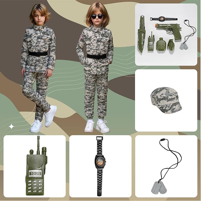 Colorful House Kids Army Costume Unisex Soldier Dress up for Halloween Role Play