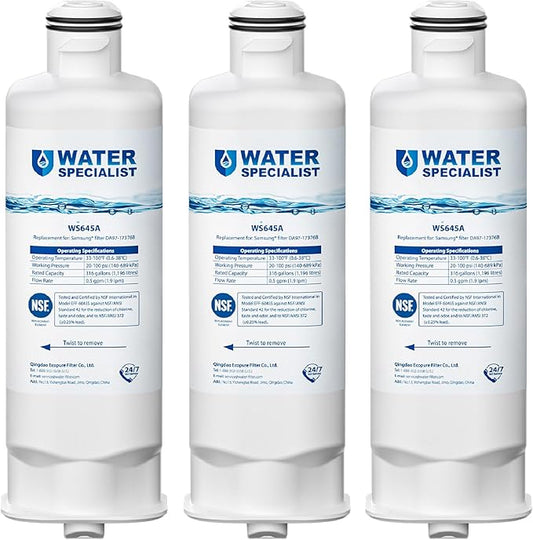 Waterspecialist DA97-17376B Refrigerator Water Filter, Replacement for Samsung® HAF-QIN/EXP, HAF-QIN, RF28T5001SR, DA97-08006C, RS27T5200SR, RF28R7351SG, RF24R7201SR, RF27T5201SR, WS645A, 3 Pack