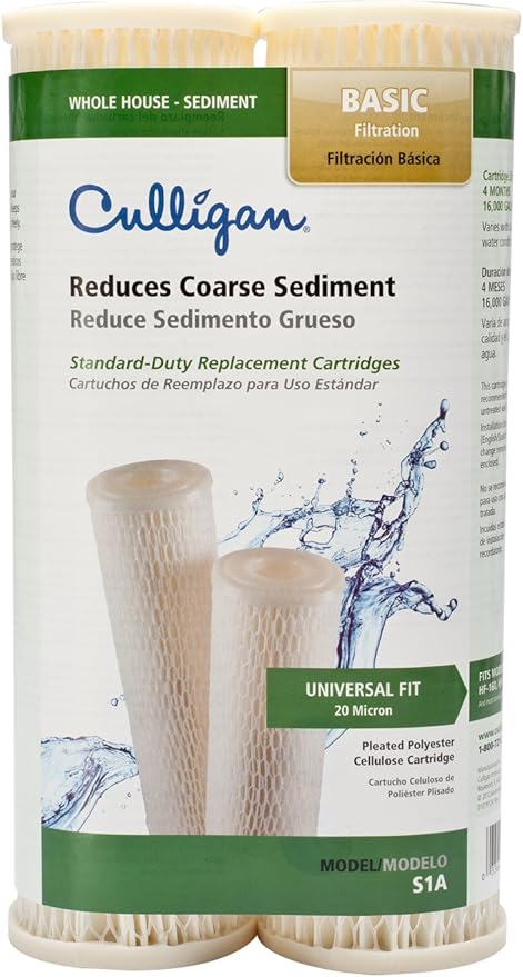 Culligan S1A Whole House Standard Water Filter Cartridge, 20 Micron, 16,000 Gallons, 2-Pack – Reduces Sediment, Rust, Scale, Sand, and Silt – Compatible with HF-150A, HF-160, HF-360A, HF-365