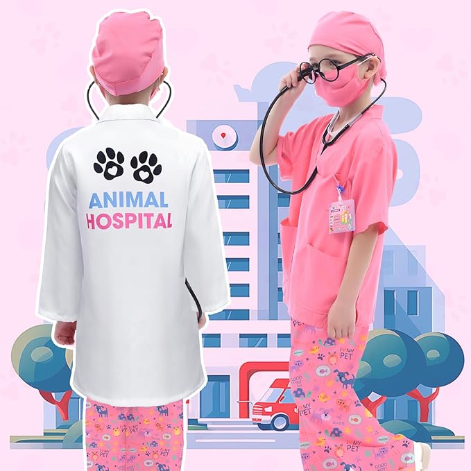 G.C Kids Veterinarian Costume Toddler Doctor Kit Scrubs Doctor Vet Costume Play Set Boys Girls Halloween Dress Up Career Day