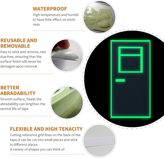 Glow in The Dark Tape 30 ft x 1 inch,Fluorescent Tape, Premium Quality Non-Toxic, Waterproof Stickers for Stairs,Walls,Steps and Exit Sign