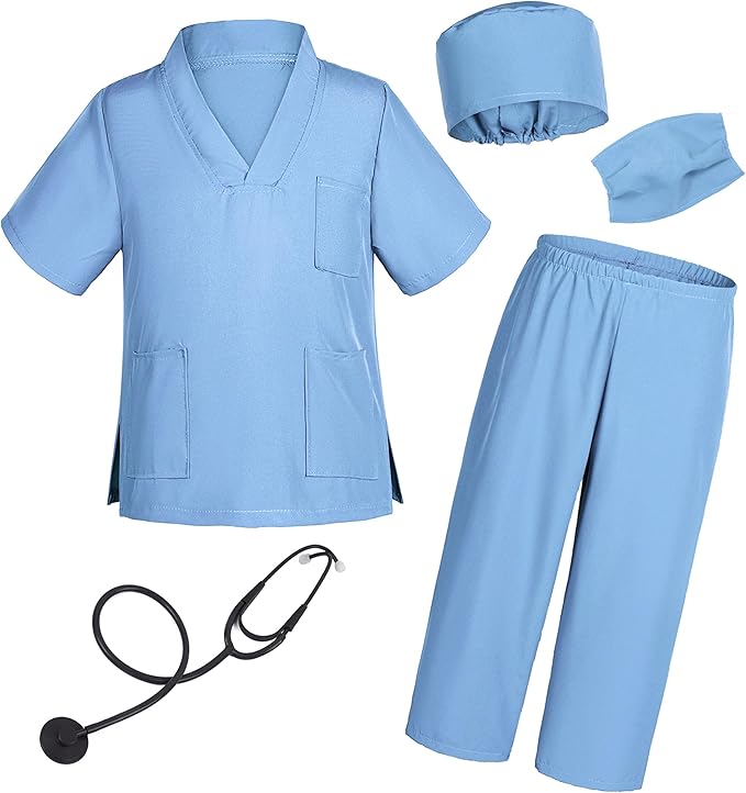 Doctor Costume for Kids Scrubs Pants with Accessories Set Children Party Cosplay 3-12 Years