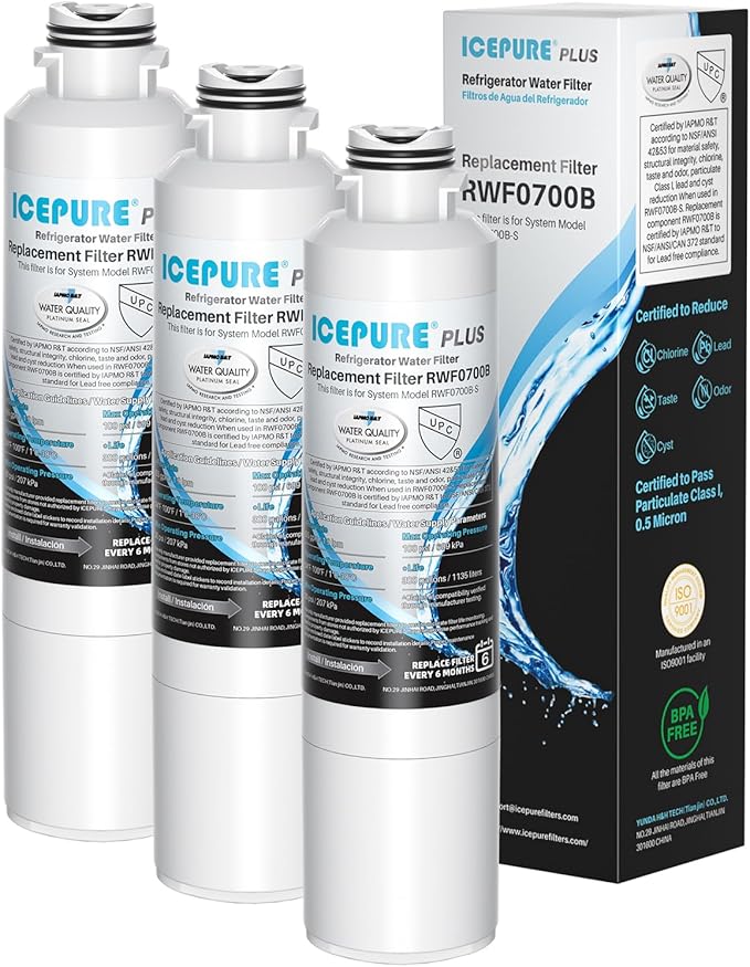 ICEPURE PLUS DA29-00020B NSF/ANSI 53 & 42 Certified Refrigerator Water Filter, Remove Lead, Replacement for Samsung HAF-CIN/EXP HAF-CIN DA29-00020B-1 HDX FMS-2 RF28HMEDBSR RF263BEAESR RF4287HARS 3PACK