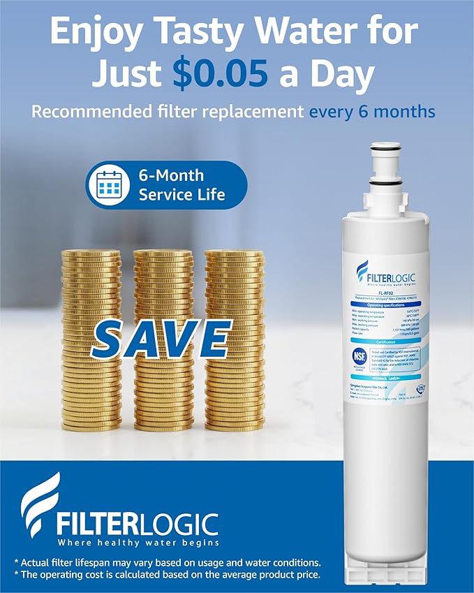 Filterlogic 4396508 Refrigerator Water Filter, Replacement for Whirlpool EDR5RXD1, EveryDrop Filter 5, PUR W10186668, NLC240V, 4396510, 4396508P, 4392857, WF-4396508, Pack of 3