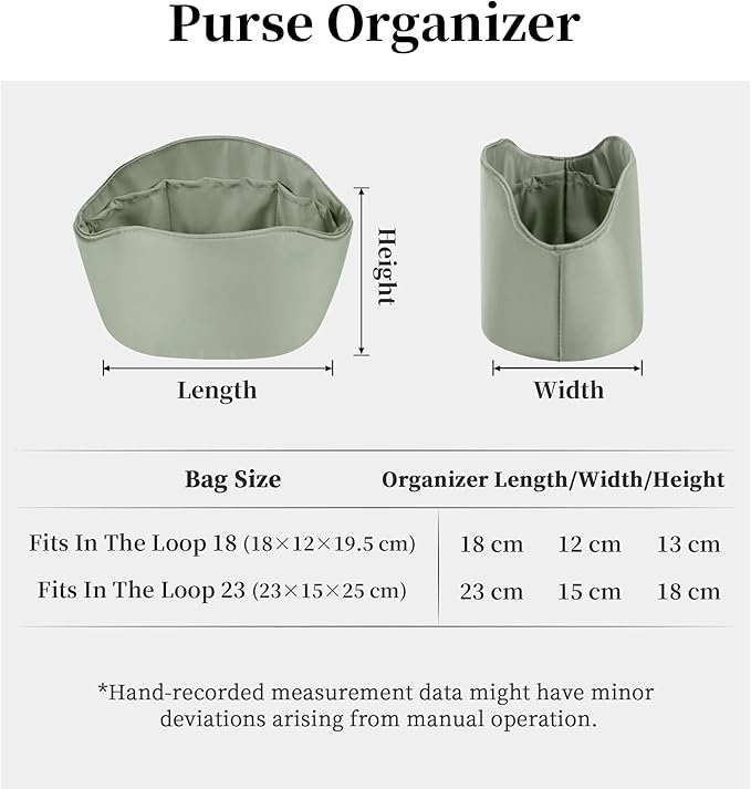 Purse Organizer Insert for In The Loop 18/23, Satin Bag Organizer Compatible with Hermes Bags, Lightweight Women Purse Essentials, Soft Touch Inner Liner with Multiple Pockets(Sauge, Loop 18)