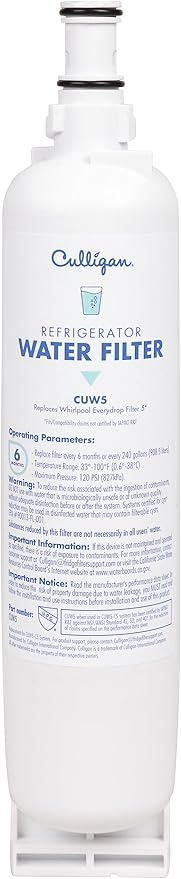 Culligan CUW5 Refrigerator Water Filter | Replacement for Whirlpool Water Filter 5 (EDR5RXD1) | Replace Every 6 Months | Pack of 1