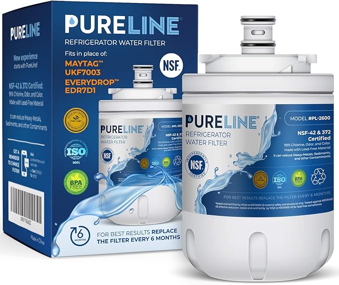 Pureline UKF7003 Replacement for Maytag UKF7003, UKF7002AXX, Whirlpool EDR7D1, UKF7003AXX, UKF7002, 7003AXXP, UKF7001AXX, UKF6001AXX, UKF5001, EveryDrop Filter 7, Refrigerator Water Filter (3 Pack)