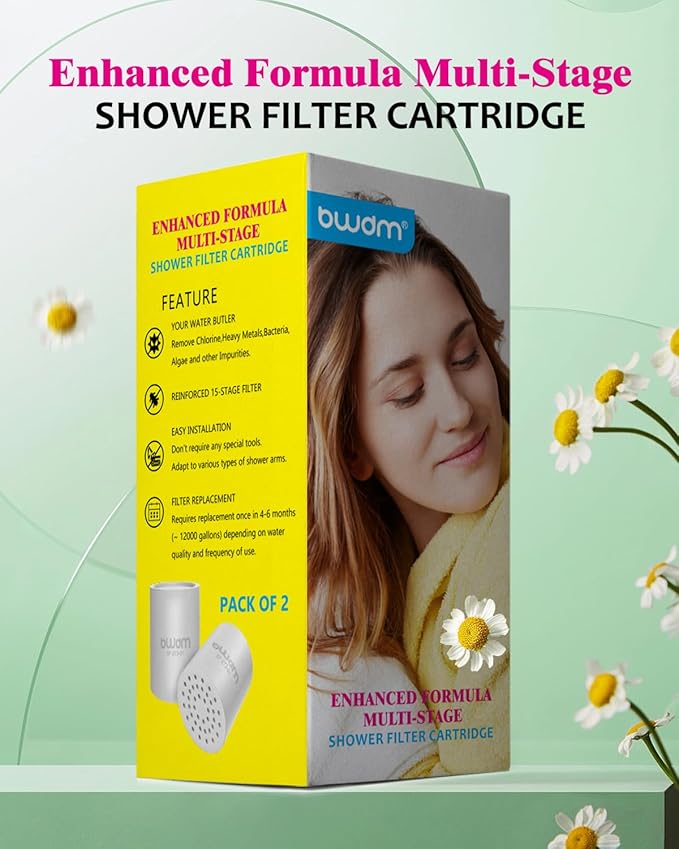 Enhanced Formula Multi-Stage Shower Filter Cartridge,High output Universal replacement filter cartridge, Remove Chlorine Heavy Metals and Other Sediments, Reduces Dry Itchy Skin（Pack of 2)