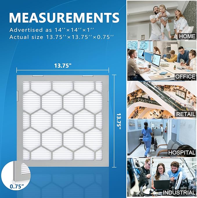 14x14x1 MERV 8 Air Filter,AC Furnace Air Filter,Reusable ABS Plastic Frame, 7 Pack Replaceable Filter Media (Actual Size: 13 3/4" x 13 3/4" x 3/4")