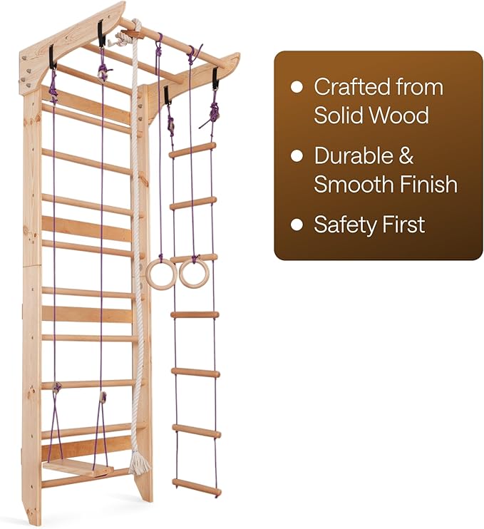 WEDANTA Wooden Swedish Ladder Wall Set – Kids Stall Bars for Exercise – Kids Swedish Gymnastic Wall Gym – Wood Stall Bar Gymnastics Playground – Best Gym for All Family