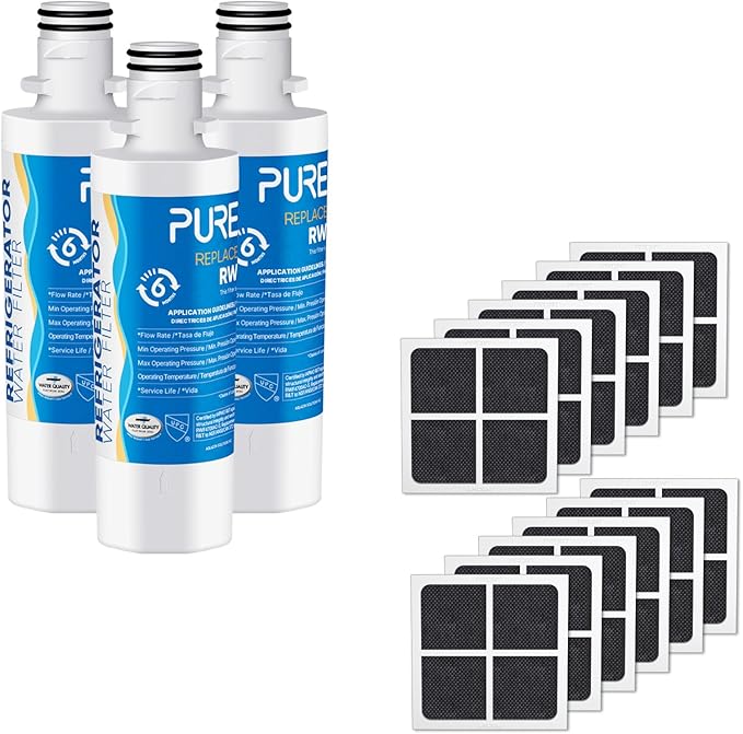 PUREPLUS ADQ747935 Replacement for LG LT1000P LT1000 Kenmore Elite 9980 LT1000PC, MDJ64844601 ADQ74793501, LMXS28626S, LT120F Refrigerator Water and Air Filter, Model: RWF4700AC+AF004 Combo