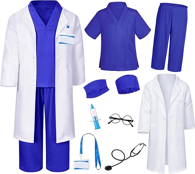 Doctor Costume for Kids Scrubs Pants with Accessories Set Children Party Cosplay 3-12 Years