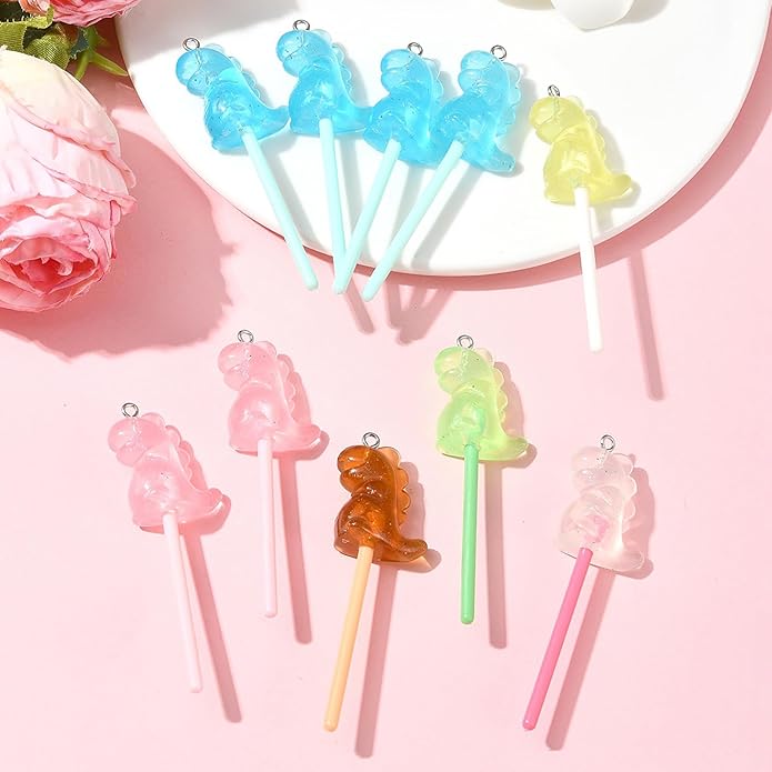 5-10Pcs Luminous Translucent Resin Charms Pendants for Jewelry Making, Round Dinosaur Heart Star lollipop Shape Glow in the Dark Charms for Bracelets Necklaces Earrings Keychains Crafting