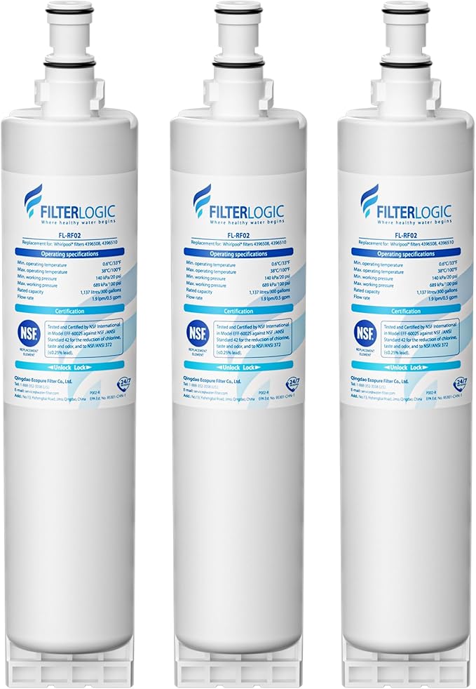 Filterlogic 4396508 Refrigerator Water Filter, Replacement for Whirlpool EDR5RXD1, EveryDrop Filter 5, PUR W10186668, NLC240V, 4396510, 4396508P, 4392857, WF-4396508, Pack of 3