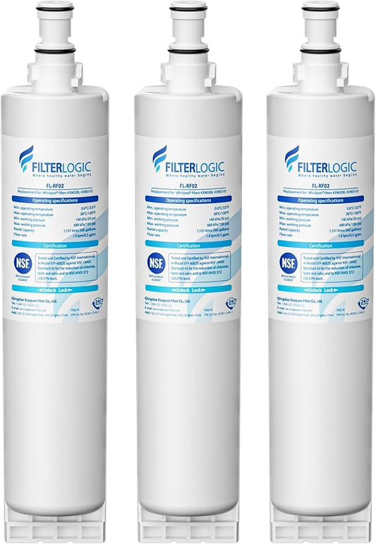 Filterlogic 4396508 Refrigerator Water Filter, Replacement for Whirlpool EDR5RXD1, EveryDrop Filter 5, PUR W10186668, NLC240V, 4396510, 4396508P, 4392857, WF-4396508, Pack of 3