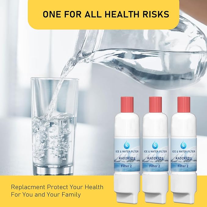 KAD2RXD1 Water Filter 2 Replacement, Compatible with KitchenAid KRFF577KPS, KRFF577KBS, KRMF536RPS, KRMF536RBS, KRQC736RPS, KRMF706ESS, KRMF706EBS, KRFF507HPS, 3 Pack