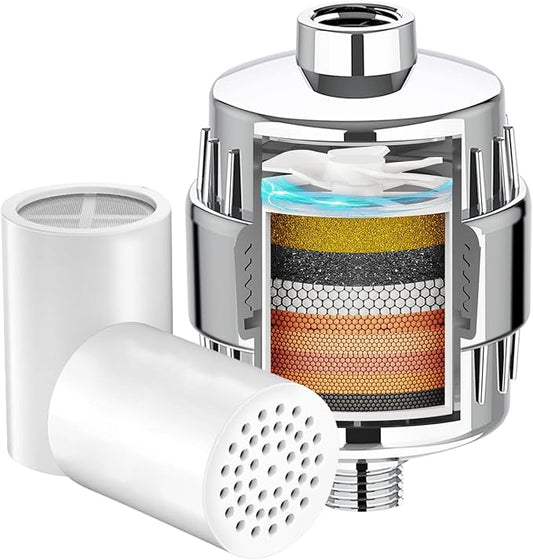 Yodel Shower Filter with 2 Cartridge Chrome - Hard Water Softener, 99% Removes Chlorine & Impurities, Improves Skin & Hair Condition, Universal Fit for Shower Heads