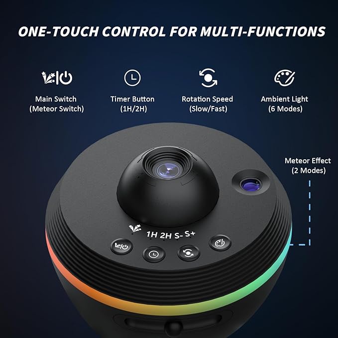 Galaxy Projector, Star Projector Home Planetarium with 1 Glass Projection Disc, 180° Rotatable Starry Sky Night Light with Meteor Effects & Light Strip for Bedroom, Kids & Adults Gift