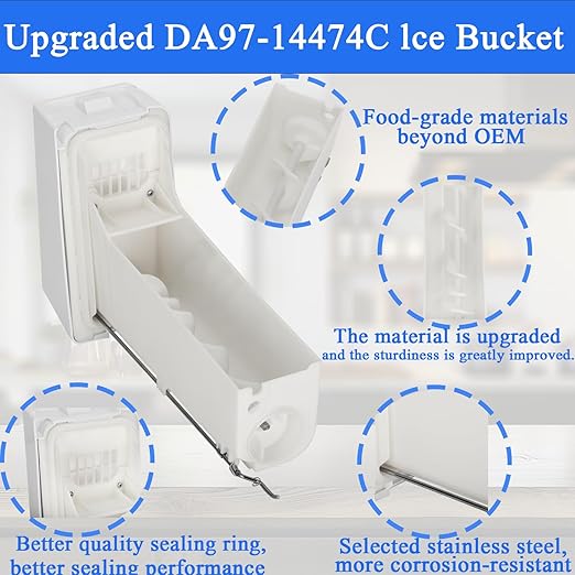 DA97-14474C, DA97-14474A, DA97-12604D Ice Bucket, ice Container Bucket Compatible with Samsung RF25, RF26, RF28, Series Refrigerator etc, Part Number: DA97-21040A, AP6034185 etc One Year Warranty