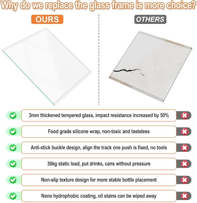 UPGRADED DA97-16362A Refrigerator Glass Shelf Compatible with Samsung Fridge Shelf Replacement Parts RS22T5201SR Shelves RS22T5561SR RS22T5561SG RS23A500ASR DA97-16362T Upper Tempered Glass Shelves