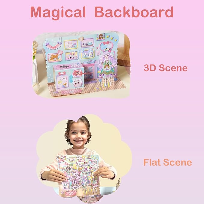 Princess Dress up Sticker Book with Pearl Gold Color(2 Sheets,120+Pieces),3D Puffy Reusable,Unicorn Cafe,for Craft Activity Book,Birthday Gift& Busy Book on Road Trip/Airplane Travel Activities