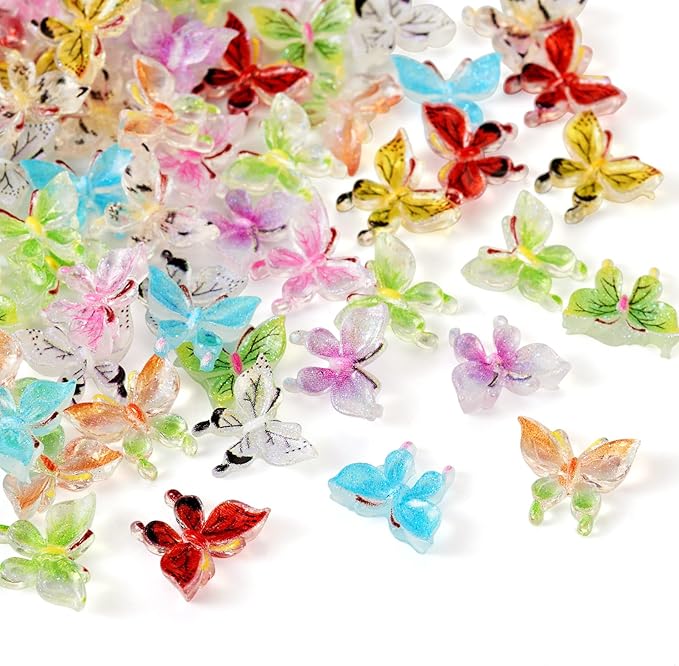 60Pcs 10 Colors Glitter Butterfly Resin Nail Charms, Bow Shape, Nail Art Rhinestones, Craft Bead, DIY Gift